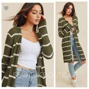 Long Sleeve Olive Ribbed Open Cardigan
